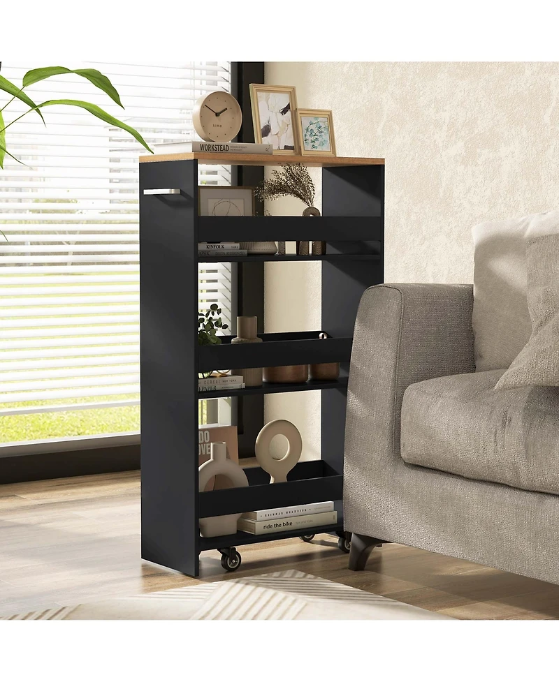 Costway 4-Tier Rolling Storage Cart 8" Slim Kitchen Cart on Wheels with Open Shelves