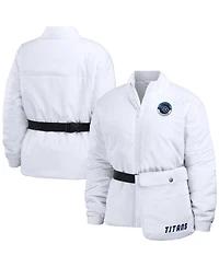 Wear by Erin Andrews Women's White Tennessee Titans Packaway Full-Zip Puffer Jacket
