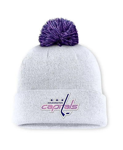 Men's White Washington Capitals Authentic Pro Hockey Fights Cancer Cuffed Knit Hat with Pom