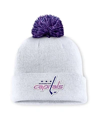 Men's White Washington Capitals Authentic Pro Hockey Fights Cancer Cuffed Knit Hat with Pom