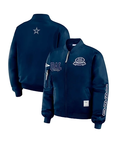 Wear by Erin Andrews Women's Navy Dallas Cowboys Patch Full-Zip Bomber Jacket