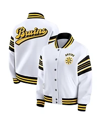 Wear by Erin Andrews Women's White/Gold Boston Bruins Full-Snap Fleece Sweatshirt Jacket