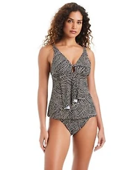 Beyond Control Womens Printed V Neck Tankini High Waist Bottoms