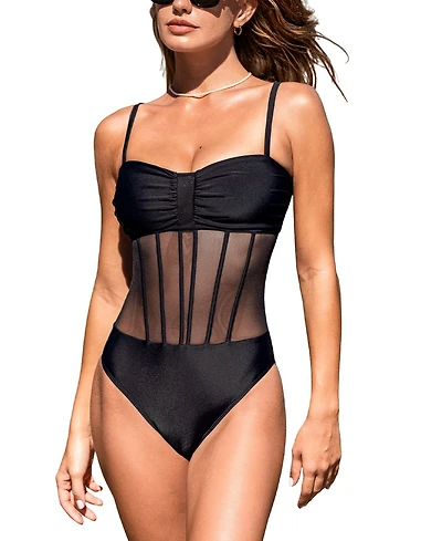 Cupshe Women's Sweetheart One Piece Swimsuit with Mesh Detail