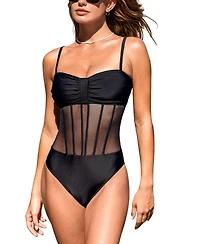 Cupshe Women's Sweetheart One Piece Swimsuit with Mesh Detail