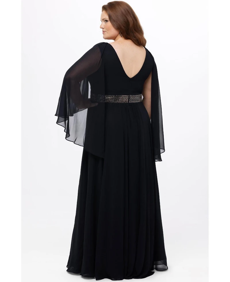 Celebrations by Sydney's Closet Women's Long Cape Sleeve V-Neck Dress