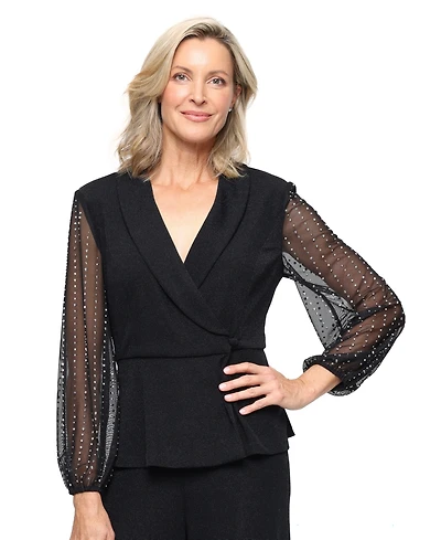 Alex Evenings Women's Long-Sleeve Collared Top