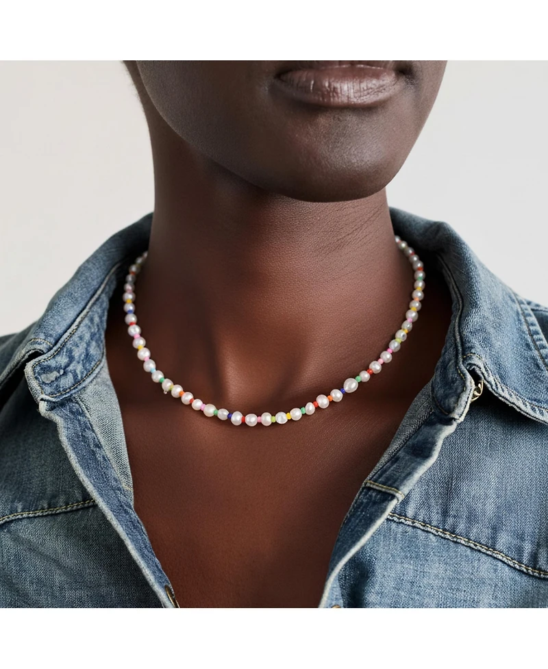 18K Gold Plated & Freshwater Pearls Amber Rainbow Necklace