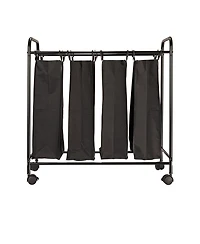 Household Essentials Rolling Laundry Sorter, 4 Bag Laundry Sorter Cart with Washable and Removable Bags, Black