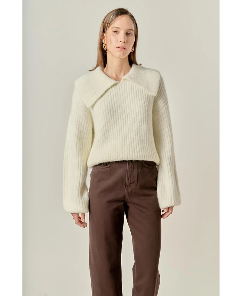 English Factory Women's Collared Rib Chunky Sweater