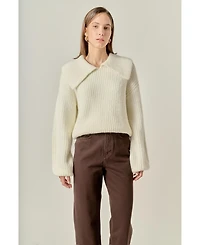English Factory Women's Collared Rib Chunky Sweater