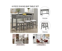 Casainc Trexm 4-Piece Retro Dining Set with Kitchen Table 3 Chairs and Storage Drawers