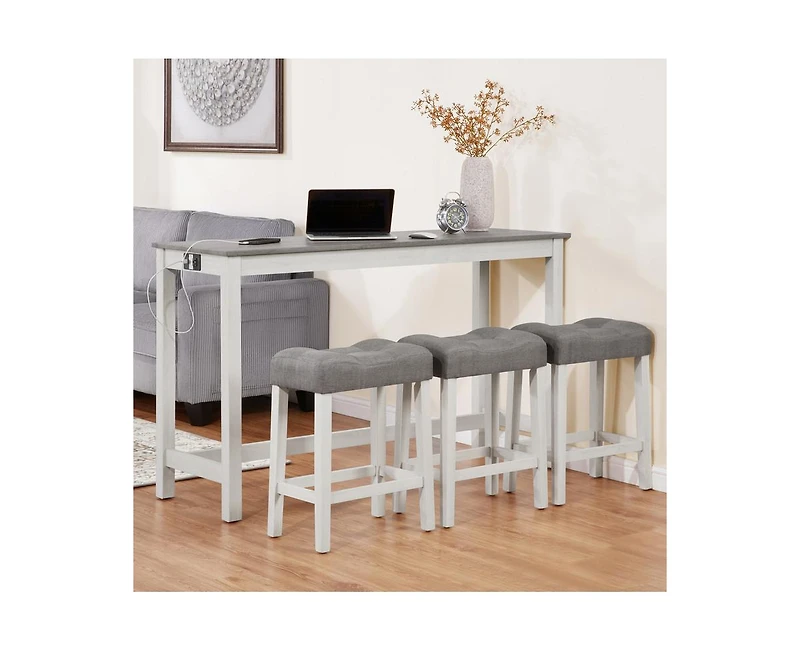 sumyeg 4-Piece Outlet Bar Set with Multi-Function Sofa Back Table and 3 Padded Stools