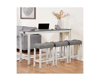 sumyeg 4-Piece Outlet Bar Set with Multi-Function Sofa Back Table and 3 Padded Stools