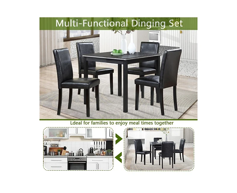 sumyeg 5-Piece Counter Height Dining Set with Crystal Accent Square Wood Table and 4 Upholstered Chairs