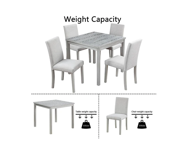 Casainc 5-Piece Counter Height Dining Set with Crystal Accent Square Wood Table and 4 Upholstered Chairs