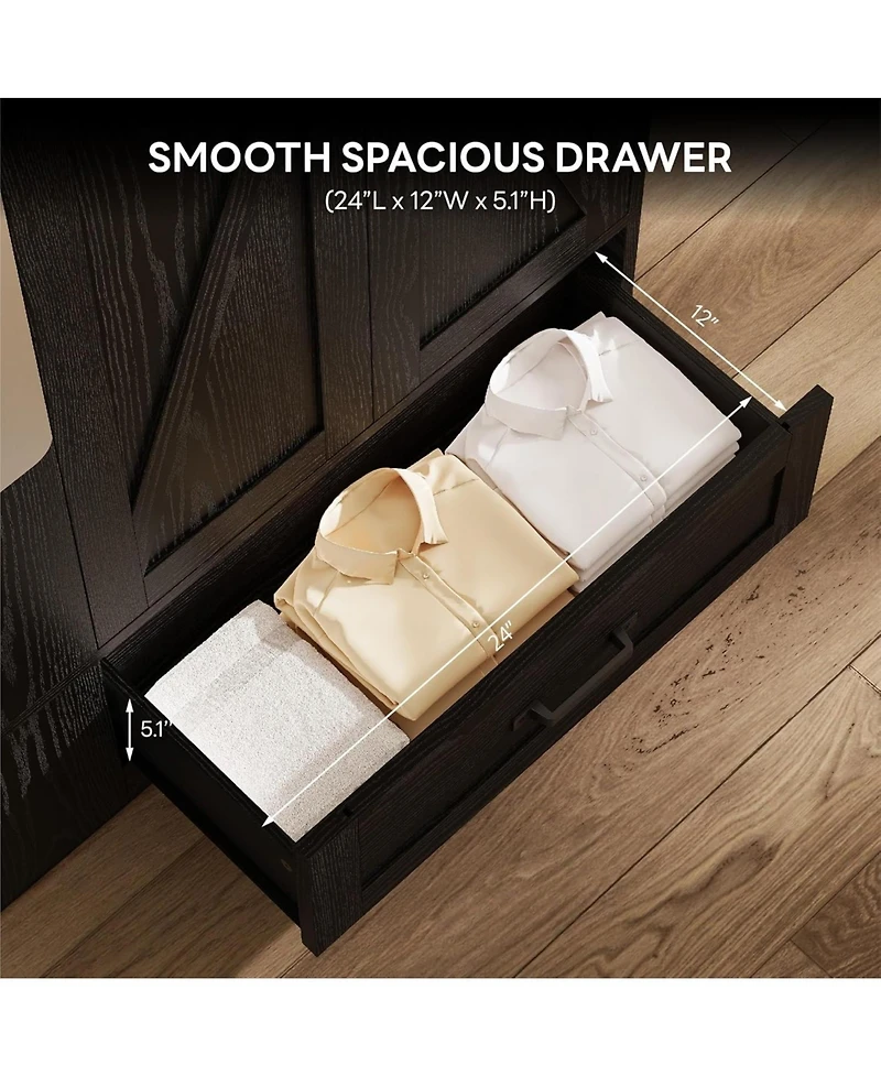 Likimio Black Armoire Wardrobe Closet 70 Inches with Mirror, 2 Doors, Drawer, and Shelves