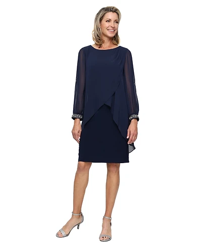 Sl Fashions Petite Boat Neck Shirt Overlay Sheath Dress