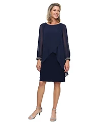 Sl Fashions Petite Boat Neck Shirt Overlay Sheath Dress