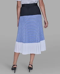 Karl Lagerfeld Paris Women's Colorblock Pleated Stripe Pull-On Skirt