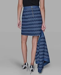 Karl Lagerfeld Paris Women's Tweed and Denim Zipper Mini Skirt