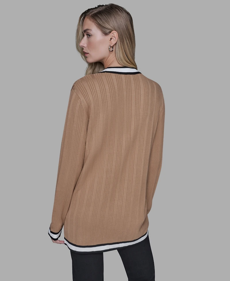 Karl Lagerfeld Paris Women's V-Neck Contrast Cardigan