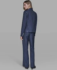 Karl Lagerfeld Paris Womens One Button Sequin Stripe Jacket Mid Rise Striped Sequin Pants