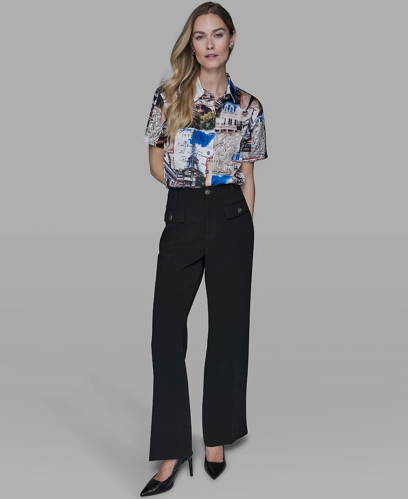 Karl Lagerfeld Paris Women's Short-Sleeve Allover City Scene Top