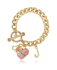 Juicy Couture Pink Pave Heart Toggle Bracelet, Gold Tone Curb Chain