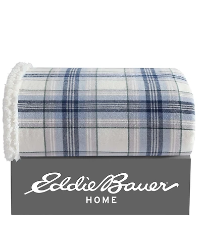 Eddie Bauer Plaid Cotton Yarn Dye Flannel Reversible Throw, 60" x 50"