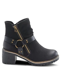 Patrizia Women's Firewood Lug Sole Booties with O-Ring Harness and Faux Fur Lining