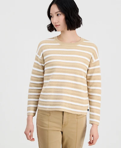 Nautica Jeans Women's Striped Braided Pointelle Sweater