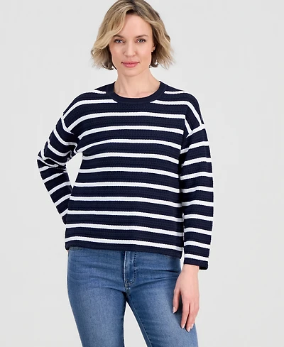 Nautica Women's Striped Braided Pointelle Sweater