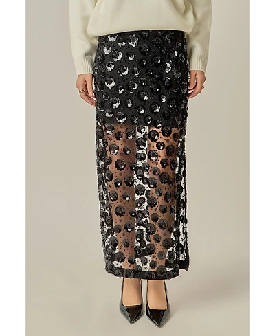 English Factory Women's Flower Sequin Sheer Midi Skirt