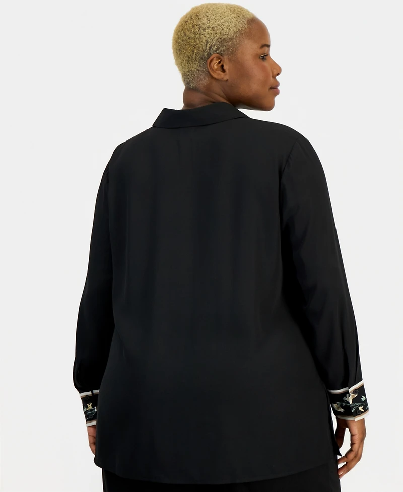 Anne Klein Plus Placement-Print Button-Front Shirt