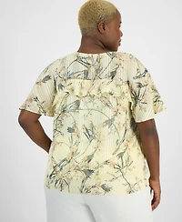 Anne Klein Plus Short-Sleeve Ruffled V-Neck Blouse