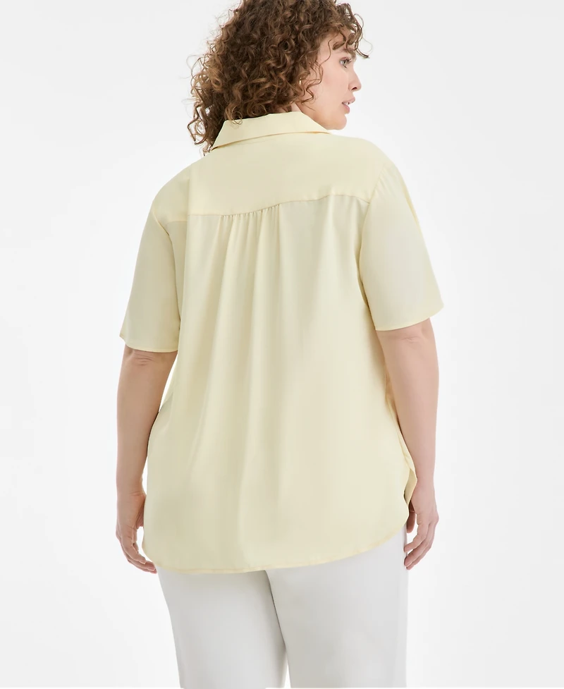 Anne Klein Plus Button-Front Short-Sleeve Shirt