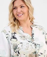 Anne Klein Essentials Plus Printed V-Neck Blouse