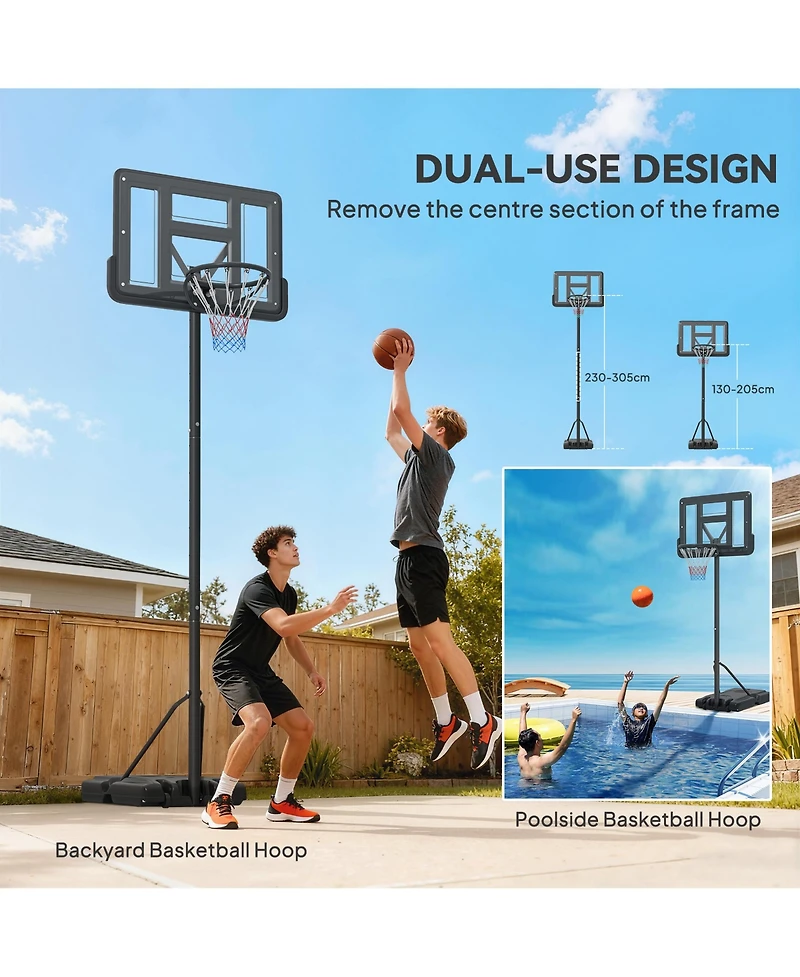 Soozier Portable Basketball Hoop for Poolside or Backyard, Youth to Adults