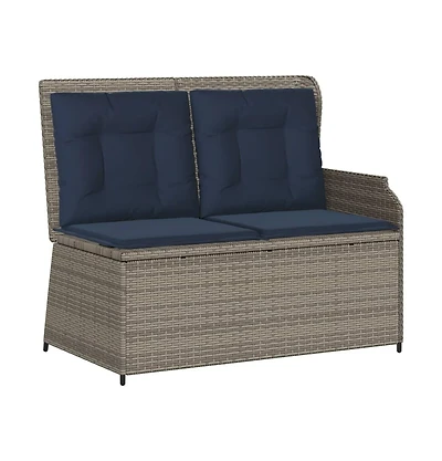 vidaXL Reclining Patio Bench Grey Pe rattan Standard outdoor bench size