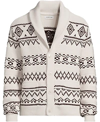 Lands' End Men's Long Sleeve Cotton Blend Shawl Fairisle Cardigan