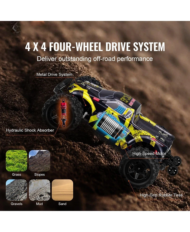 Mecale Rc Car 1:18, 4WD Off-Road Truck 45 km/h with 45° Wheelie & Adjustable Speed, High-Speed Racing Toy for Kids 8+, IPX4