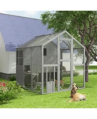 Homsee Large Cat Run Cat House, Cage Large Catio Kitty Enclosures, Walk in Cat Condo Playpen -Super Large