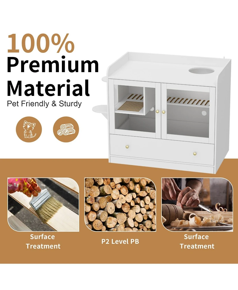 Homsee Cat Litter Box Furniture Hidden, Cats Condo Pet House with Stairs, Indoor Cat Litter House