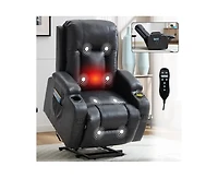 sumyeg Pu Power Lift Recliner 350LB capacity 8-point massage lumbar heat with Usb port and cup holders