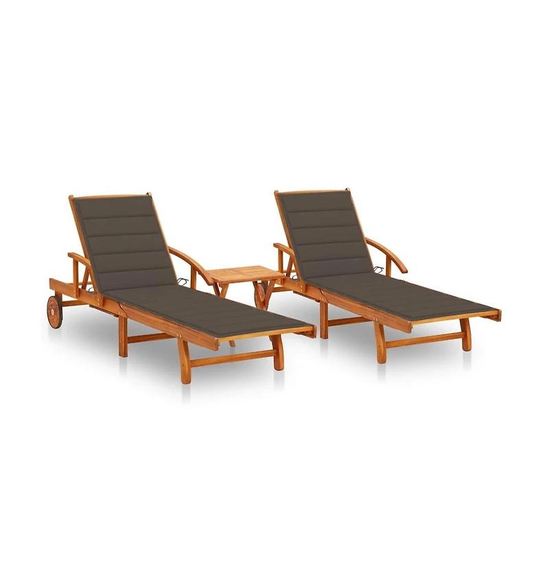 vidaXL Sun Lounger Taupe, Wood Solid Acacia wood, Polyester Standard