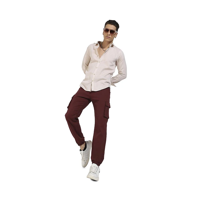 Campus Sutra Men's Beige Basic Oxford Shirt