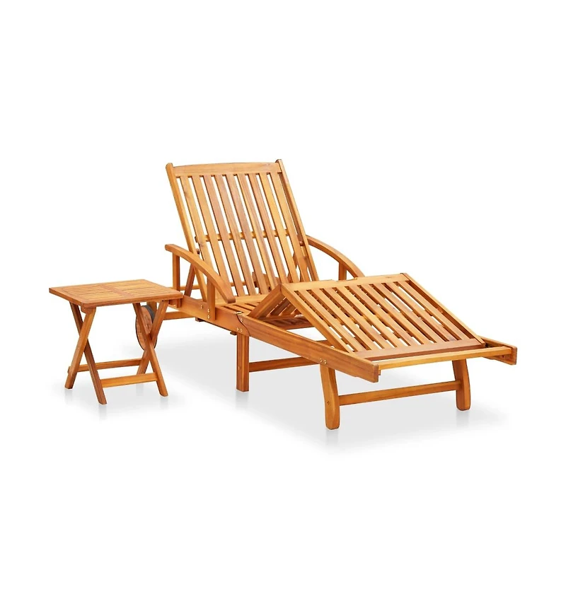 vidaXL Sunlounger With Table Cream Solid acacia wood Standard Foldable