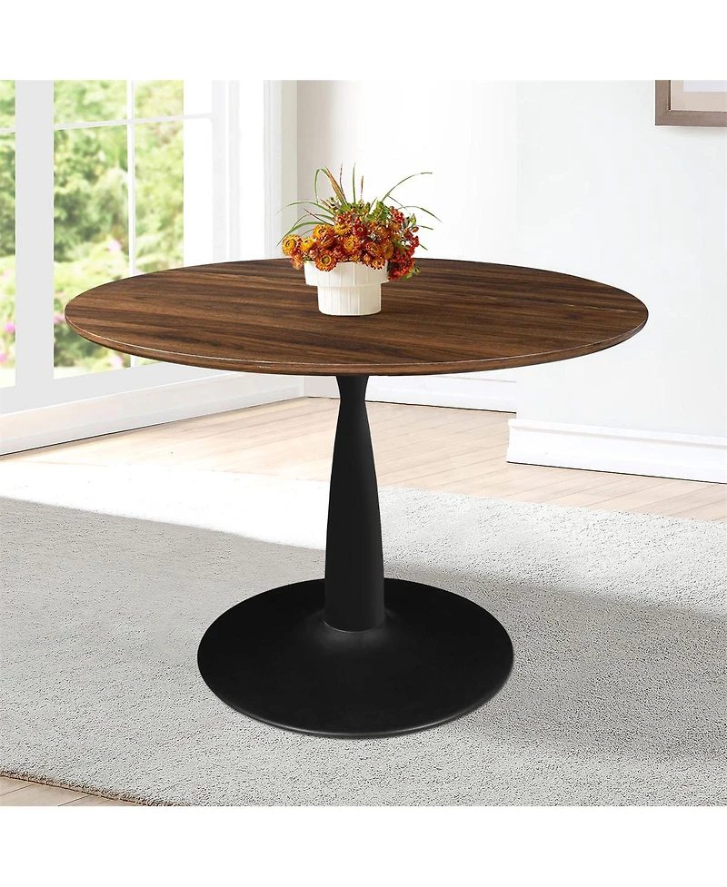 Maison Boucle 5-Piece Modern Dining Set with Upholstered Chairs and Round Walnut Table, Black Metal Base, Space-Saving Kitchen for 4