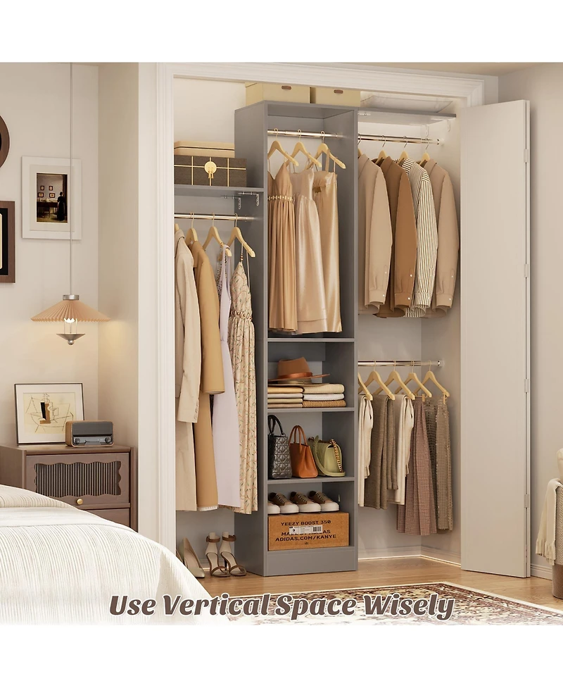 Aheaplus 4FT Small Closet Organizer with 4 Rods and 3 Shelves, 48'' System for Space